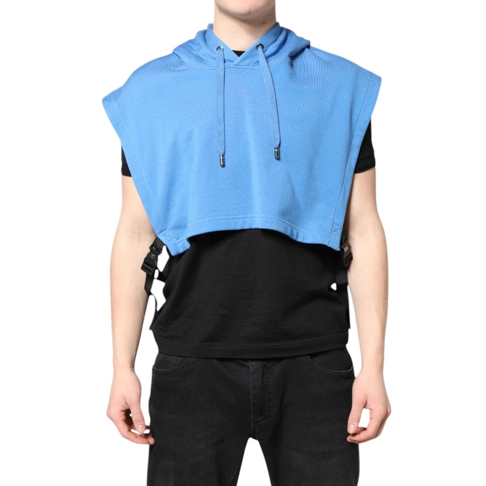 Dolce & Gabbana Blue Cotton Hooded Men Sportswear One Size Vest by Dolce & Gabbana