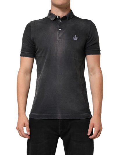 Dolce & Gabbana Gray Cotton Crown Collared Men Polo T-shirt