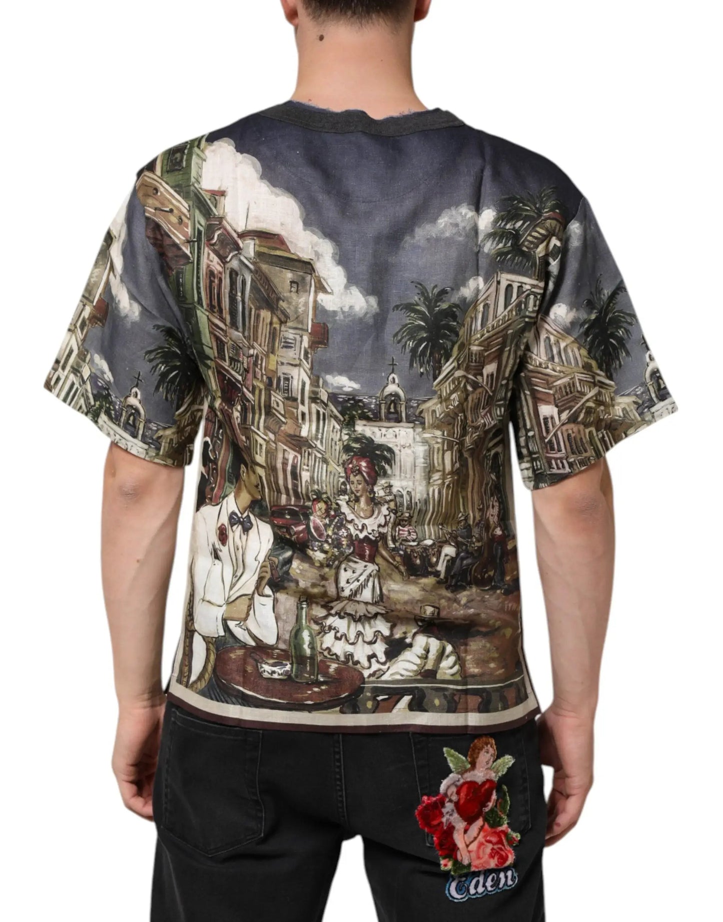 Dolce & Gabbana Palermo Jazz Club Linen Crew Neck Men T-shirt by Dolce & Gabbana