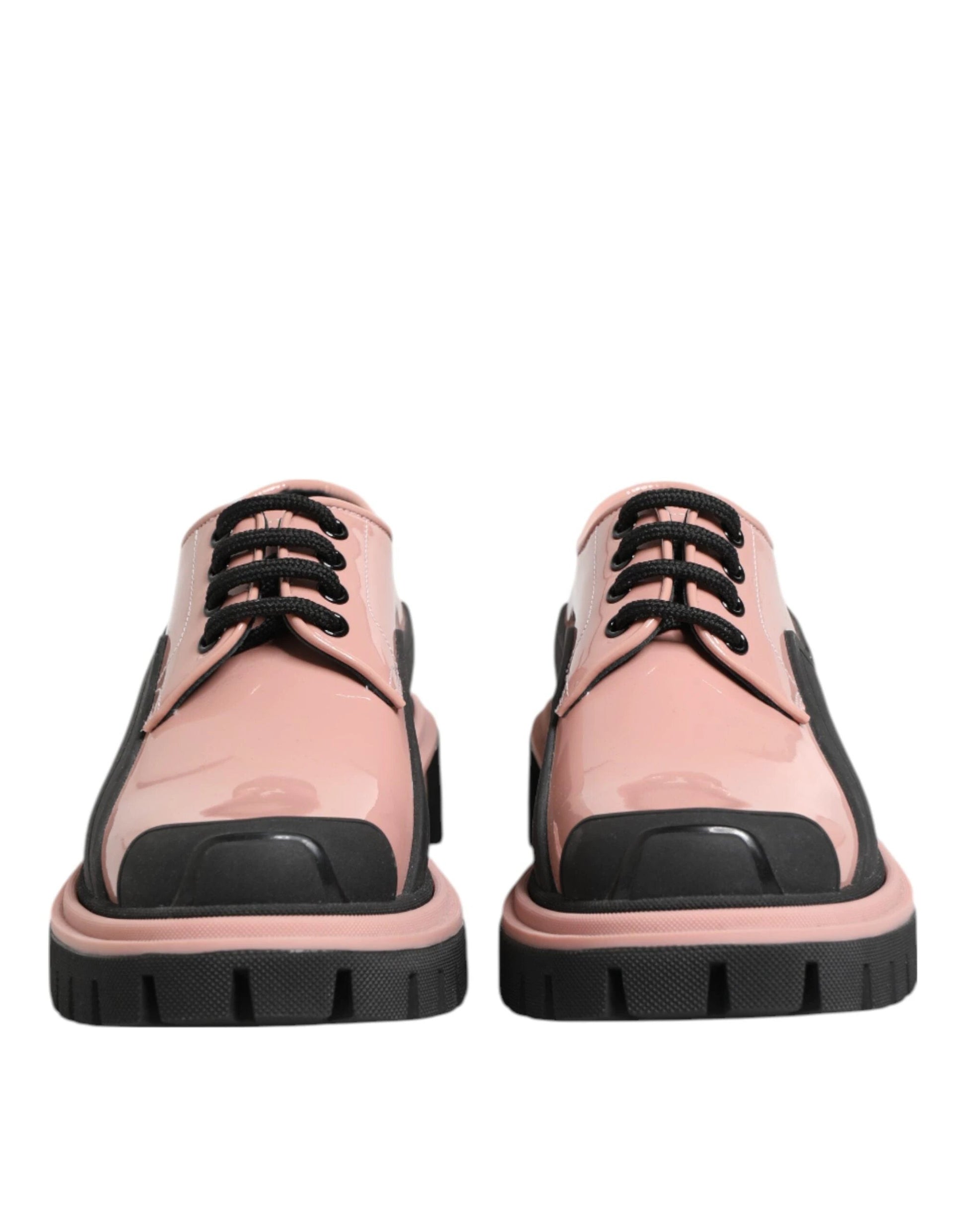 Dolce & Gabbana Light Powder Pink Black Leather Lace-Up Shoes by Dolce & Gabbana