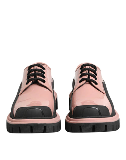 Dolce & Gabbana Light Powder Pink Black Leather Lace-Up Shoes by Dolce & Gabbana
