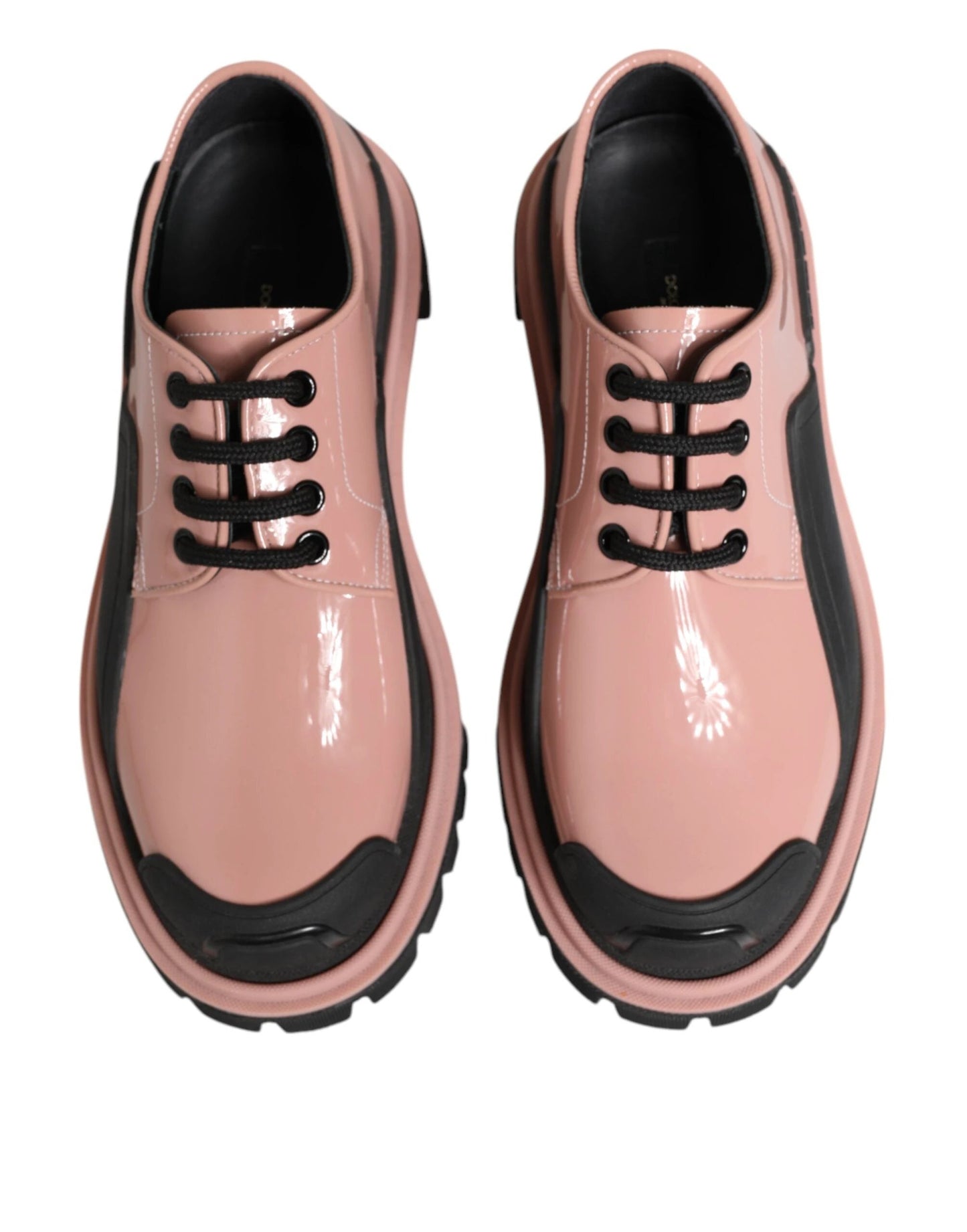Dolce & Gabbana Light Powder Pink Black Leather Lace-Up Shoes by Dolce & Gabbana