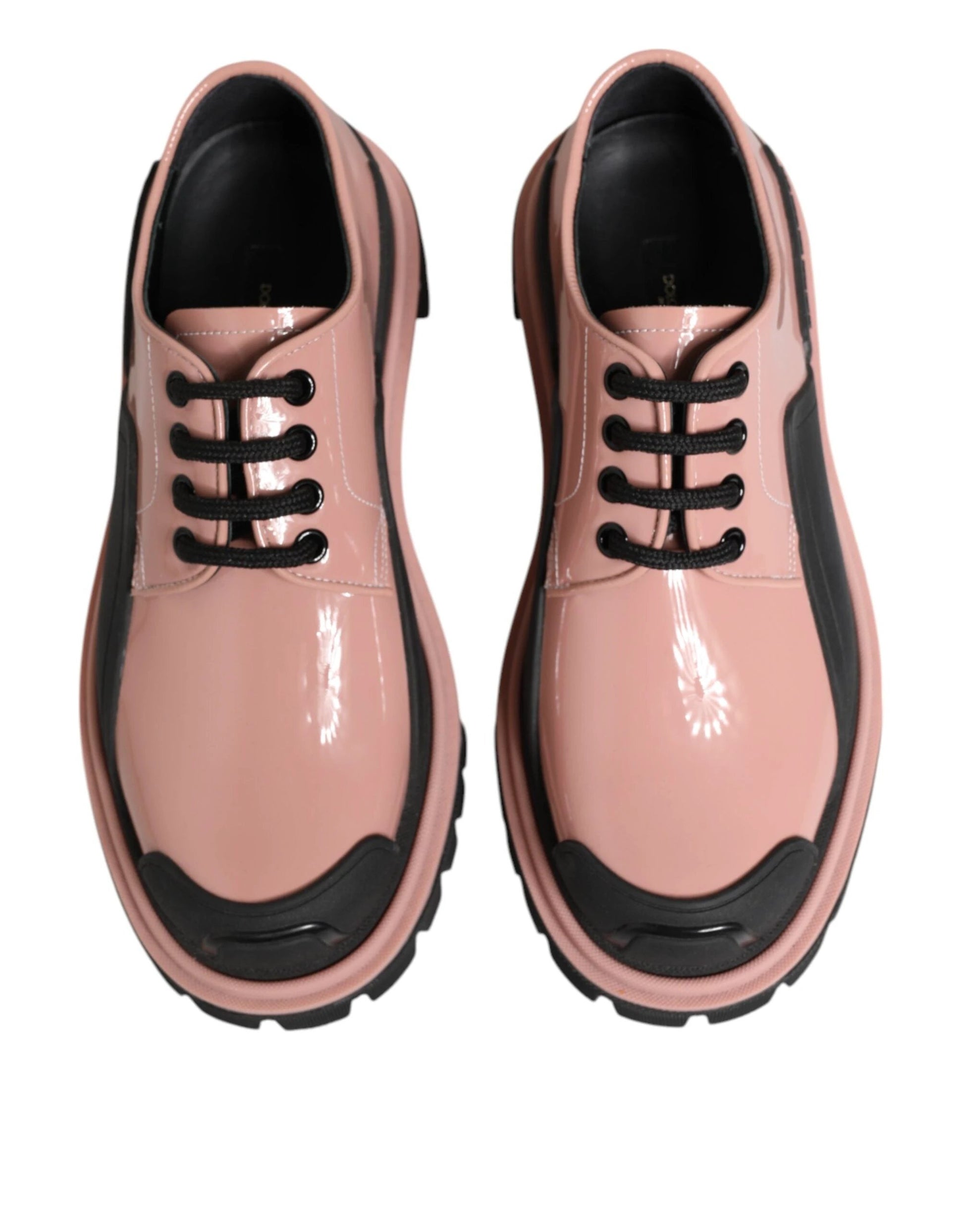Dolce & Gabbana Light Powder Pink Black Leather Lace-Up Shoes by Dolce & Gabbana