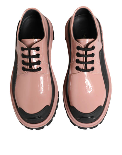 Dolce & Gabbana Light Powder Pink Black Leather Lace-Up Shoes by Dolce & Gabbana