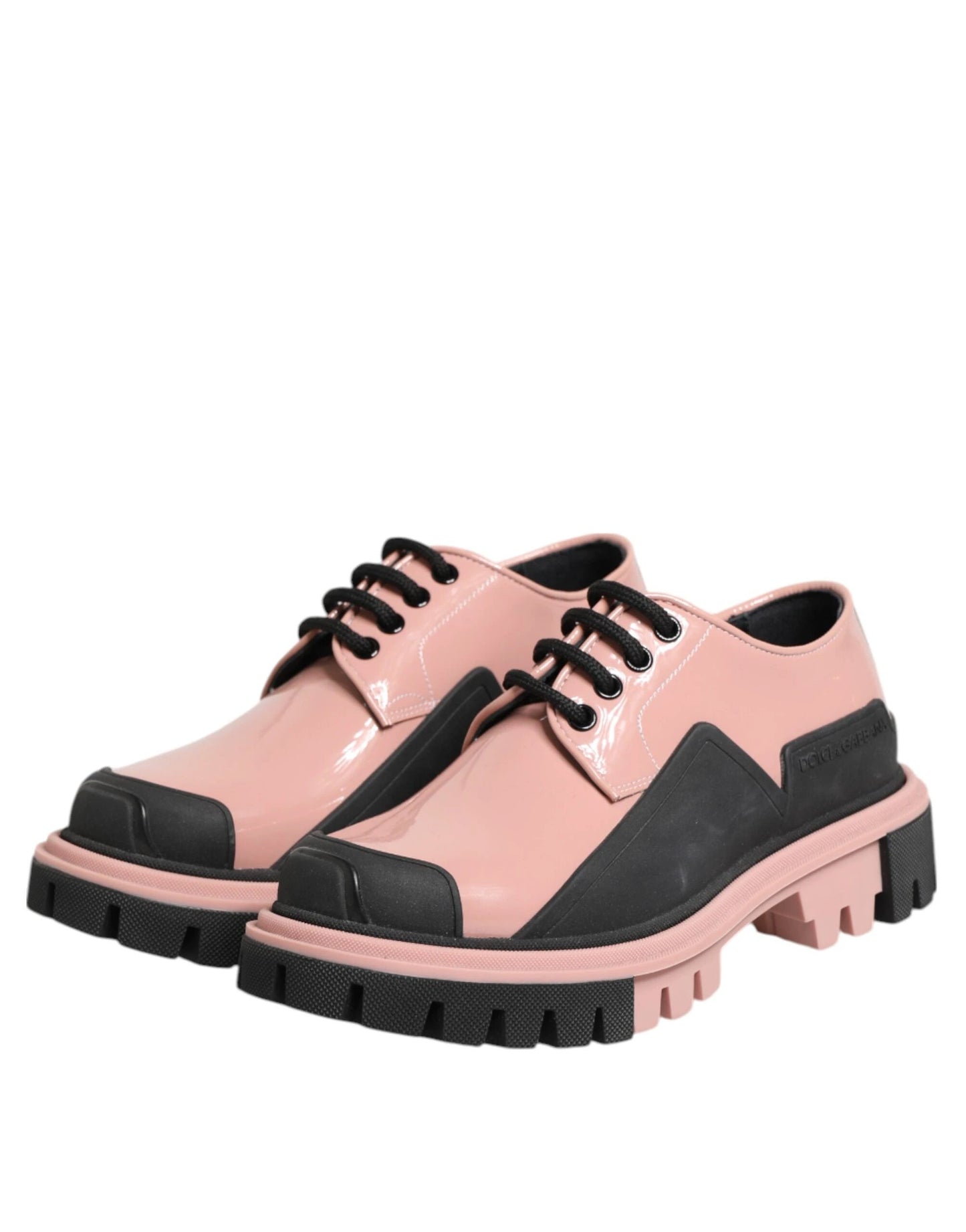 Dolce & Gabbana Light Powder Pink Black Leather Lace-Up Shoes by Dolce & Gabbana