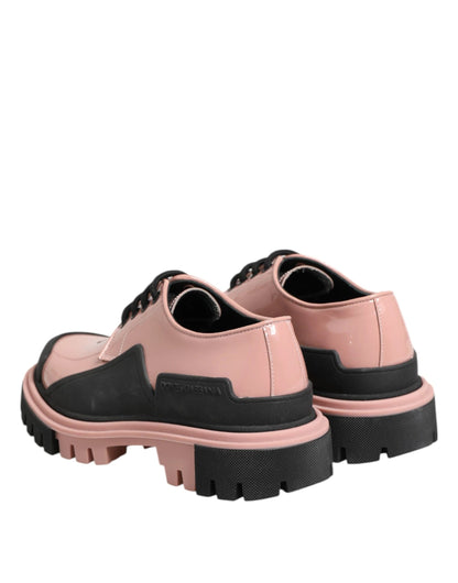 Dolce & Gabbana Light Powder Pink Black Leather Lace-Up Shoes by Dolce & Gabbana