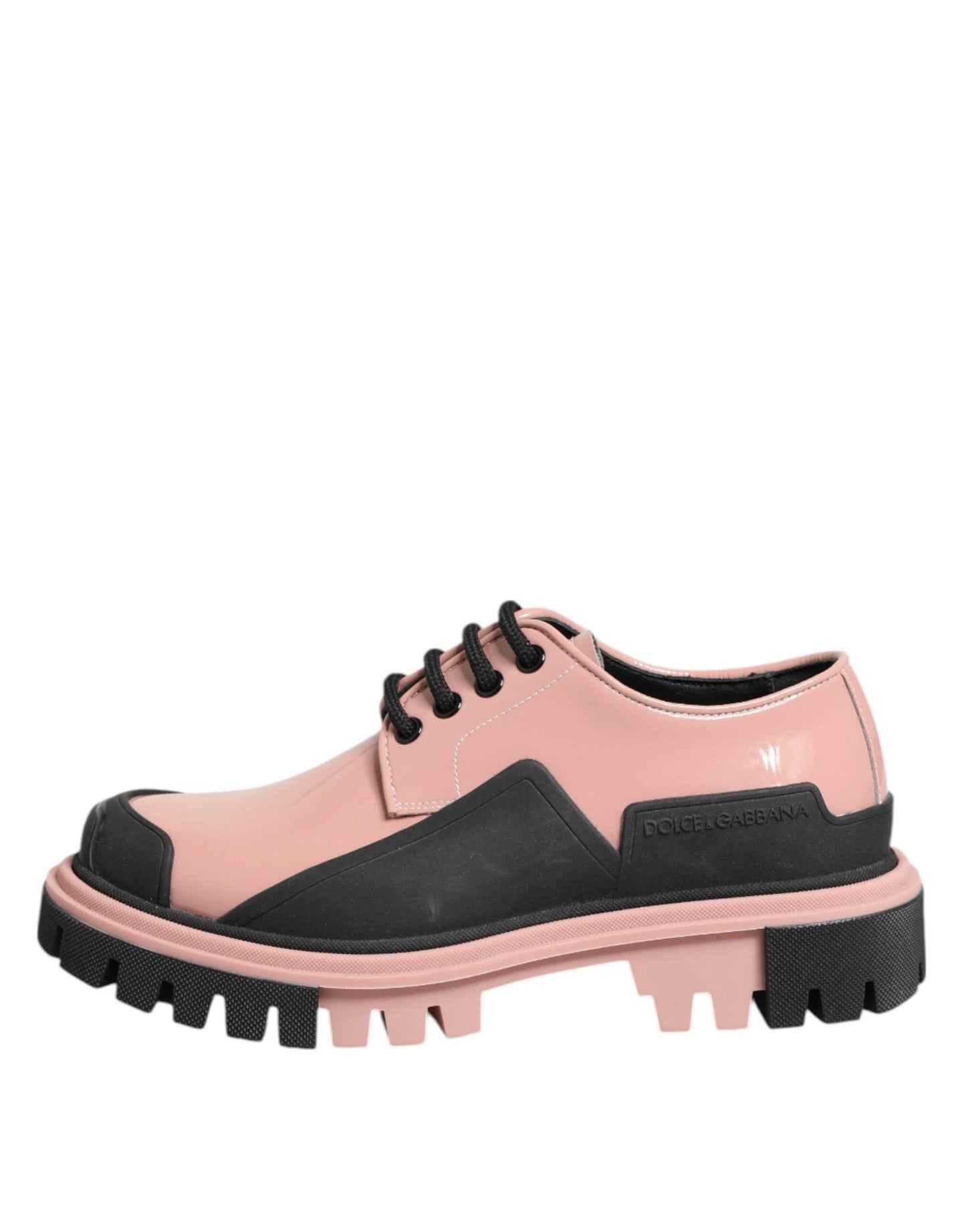 Dolce & Gabbana Light Powder Pink Black Leather Lace-Up Shoes by Dolce & Gabbana