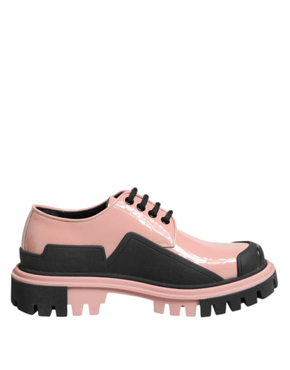 Dolce & Gabbana Light Powder Pink Black Leather Lace-Up Shoes by Dolce & Gabbana