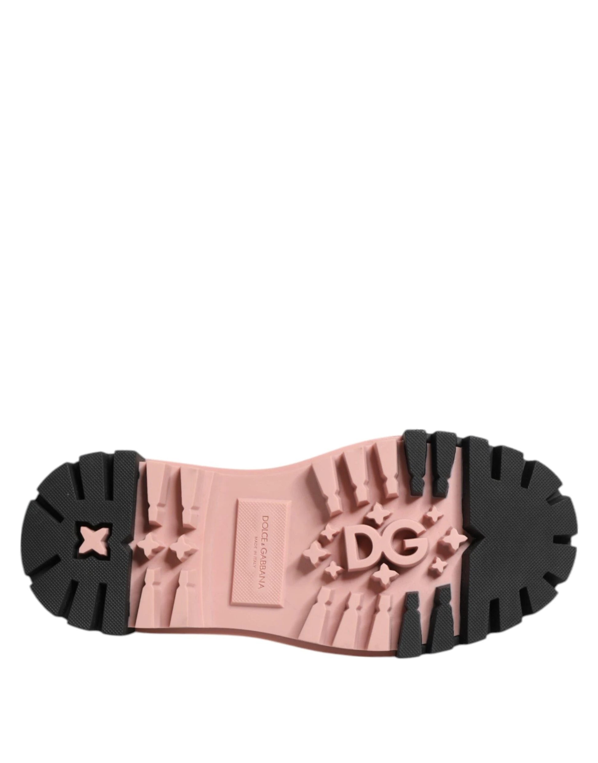 Dolce & Gabbana Light Powder Pink Black Leather Lace-Up Shoes by Dolce & Gabbana