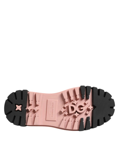 Dolce & Gabbana Light Powder Pink Black Leather Lace-Up Shoes by Dolce & Gabbana