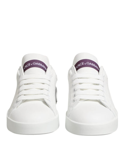 Dolce & Gabbana White Purple Leather Low Top Sneakers Shoes by Dolce & Gabbana