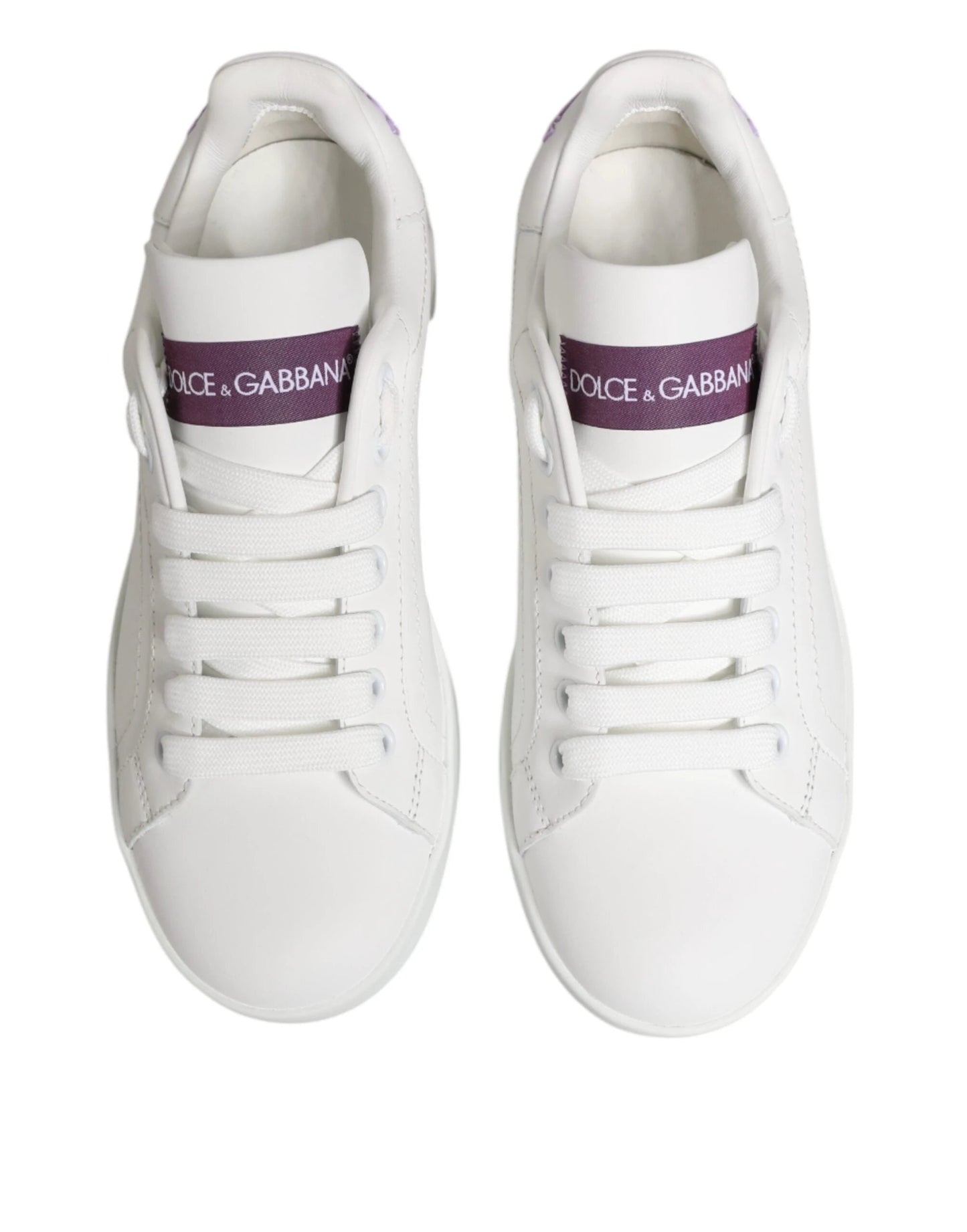 Dolce & Gabbana White Purple Leather Low Top Sneakers Shoes by Dolce & Gabbana