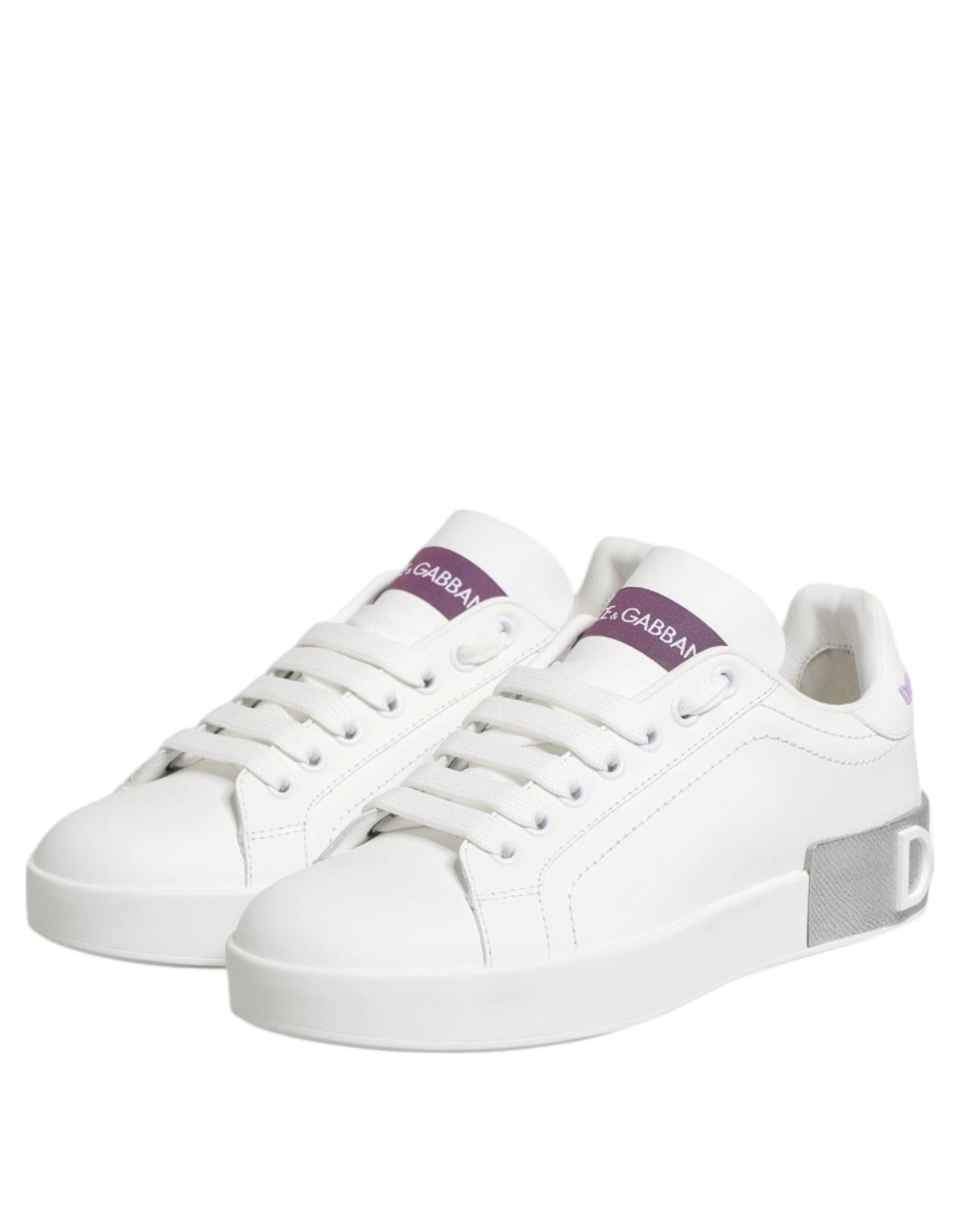 Dolce & Gabbana White Purple Leather Low Top Sneakers Shoes by Dolce & Gabbana