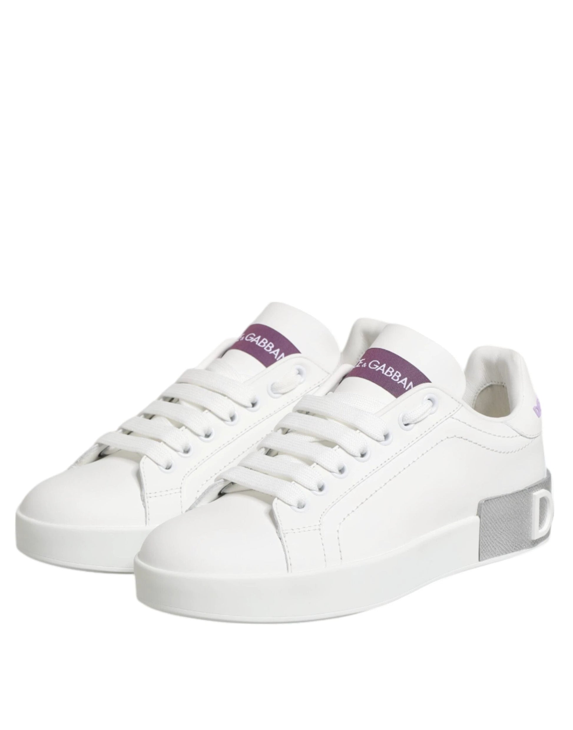 Dolce & Gabbana White Purple Leather Low Top Sneakers Shoes by Dolce & Gabbana
