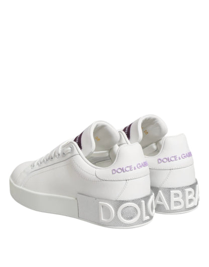Dolce & Gabbana White Purple Leather Low Top Sneakers Shoes by Dolce & Gabbana