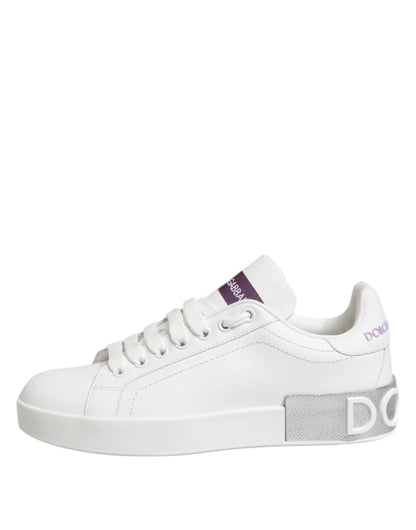Dolce & Gabbana White Purple Leather Low Top Sneakers Shoes by Dolce & Gabbana