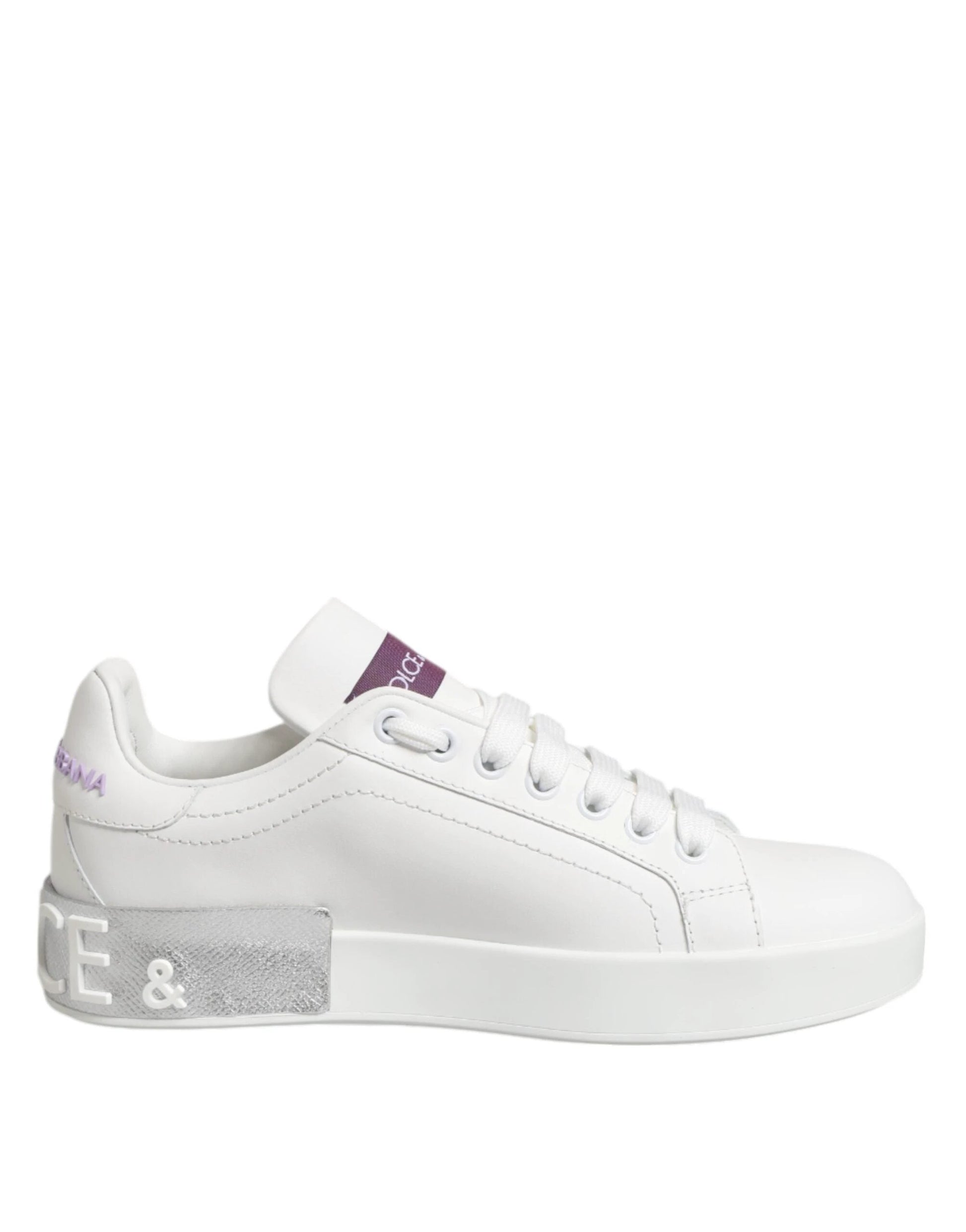 Dolce & Gabbana White Purple Leather Low Top Sneakers Shoes by Dolce & Gabbana