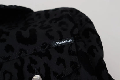 Dolce & Gabbana Cotton Black Leopard Long Sleeve Denim Jacket by Dolce & Gabbana