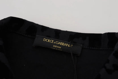Dolce & Gabbana Cotton Black Leopard Long Sleeve Denim Jacket by Dolce & Gabbana