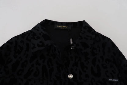 Dolce & Gabbana Cotton Black Leopard Long Sleeve Denim Jacket by Dolce & Gabbana