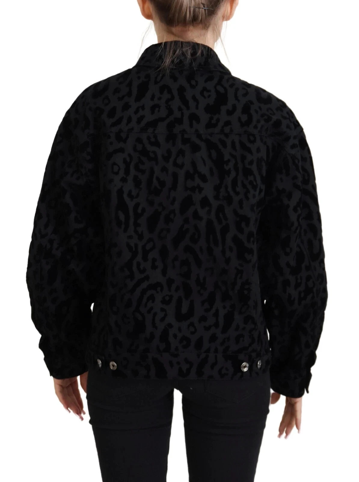 Dolce & Gabbana Cotton Black Leopard Long Sleeve Denim Jacket by Dolce & Gabbana