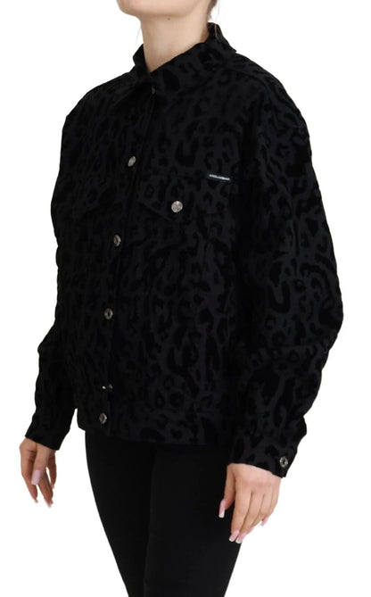 Dolce & Gabbana Cotton Black Leopard Long Sleeve Denim Jacket by Dolce & Gabbana