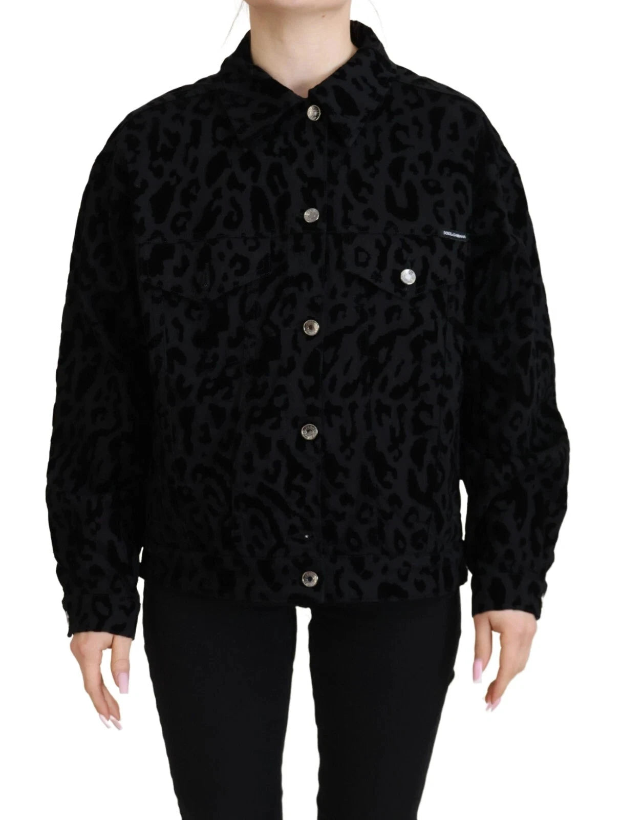 Dolce & Gabbana Cotton Black Leopard Long Sleeve Denim Jacket by Dolce & Gabbana