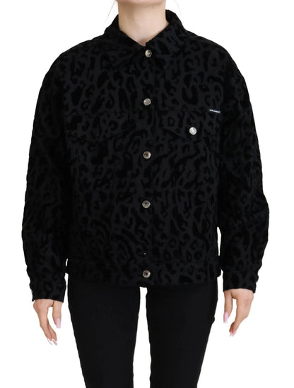 Dolce & Gabbana Cotton Black Leopard Long Sleeve Denim Jacket by Dolce & Gabbana