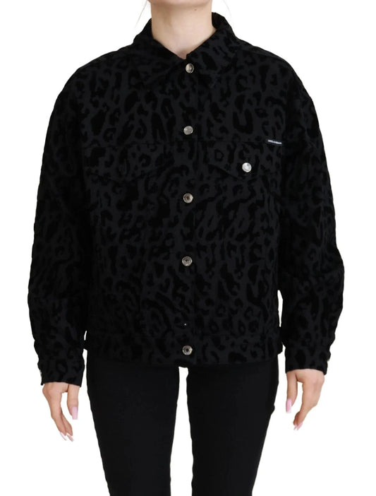 Dolce & Gabbana Cotton Black Leopard Long Sleeve Denim Jacket by Dolce & Gabbana