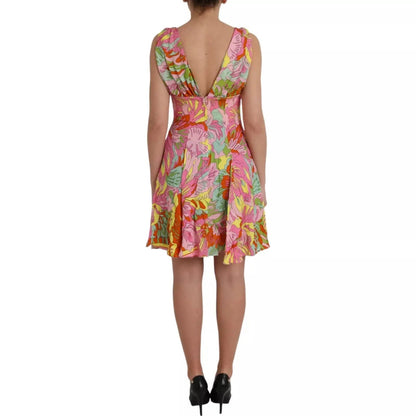 Dolce & Gabbana Multicolor Floral Silk Flared Mini Dress by Dolce & Gabbana