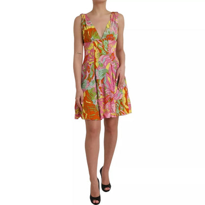 Dolce & Gabbana Multicolor Floral Silk Flared Mini Dress by Dolce & Gabbana
