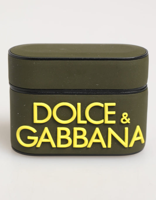 Étui AirPods Dolce & Gabbana mixte logo en relief vert kaki et jaune – SMY11108