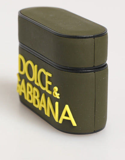 Étui AirPods Dolce & Gabbana mixte logo en relief vert kaki et jaune – SMY11108