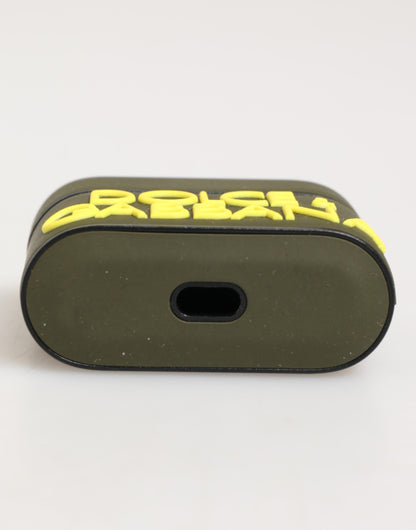 Étui AirPods Dolce & Gabbana mixte logo en relief vert kaki et jaune – SMY11108