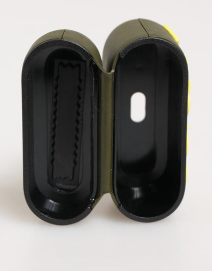 Étui AirPods Dolce & Gabbana mixte logo en relief vert kaki et jaune – SMY11108