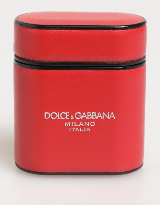 Étui AirPods Dolce & Gabbana mixte à rabat en cuir de veau rouge – SMY11116