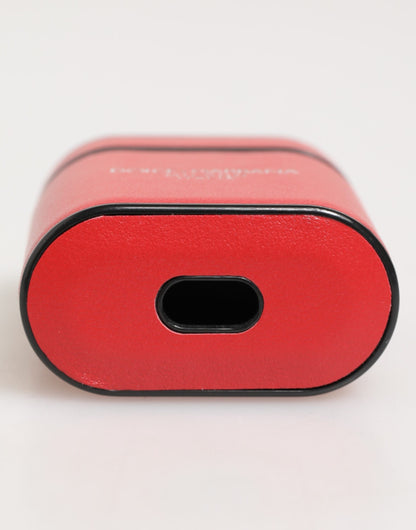 Étui AirPods Dolce & Gabbana mixte à rabat en cuir de veau rouge – SMY11116