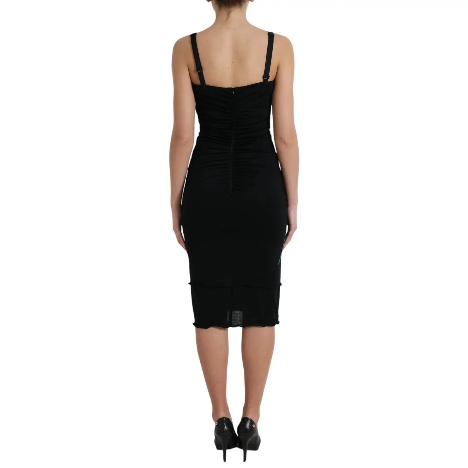 Dolce & Gabbana Black Wool Sleeveless Rose Applique Dress by Dolce & Gabbana