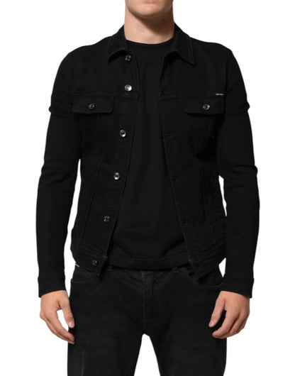 Dolce & Gabbana Black Cotton Denim Stretch Button Up Jacket by Dolce & Gabbana