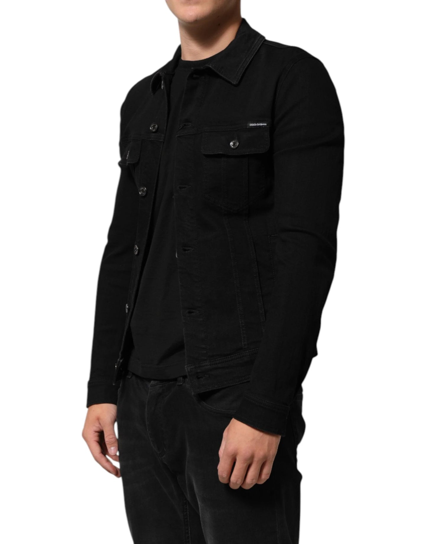 Dolce & Gabbana Black Cotton Denim Stretch Button Up Jacket by Dolce & Gabbana