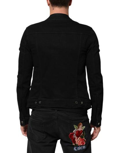 Dolce & Gabbana Black Cotton Denim Stretch Button Up Jacket by Dolce & Gabbana
