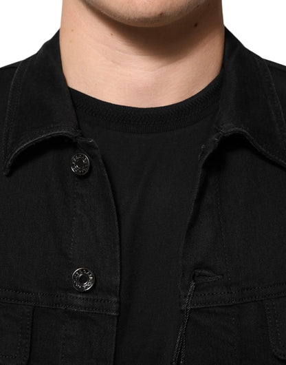Dolce & Gabbana Black Cotton Denim Stretch Button Up Jacket by Dolce & Gabbana