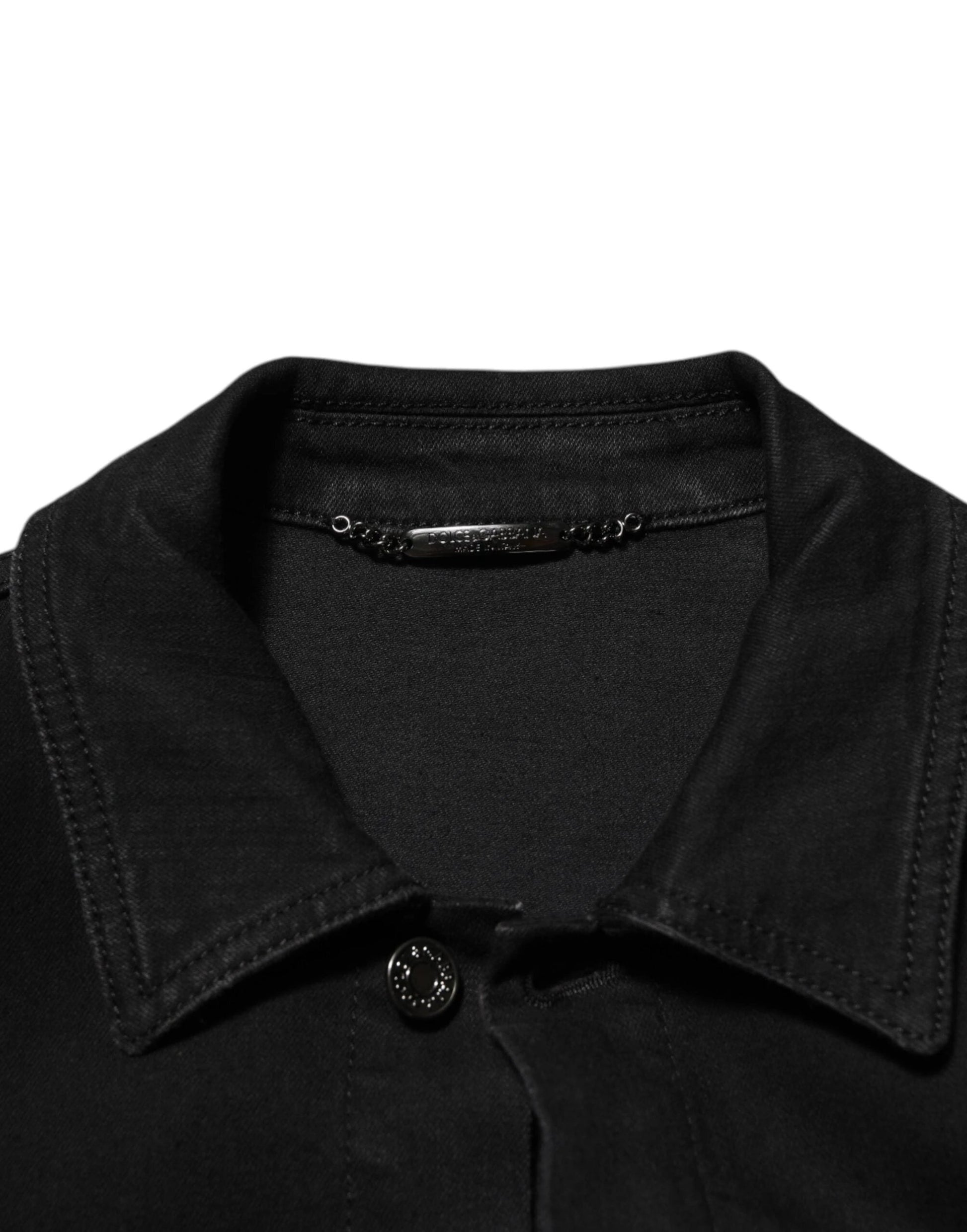 Dolce & Gabbana Black Cotton Denim Stretch Button Up Jacket by Dolce & Gabbana