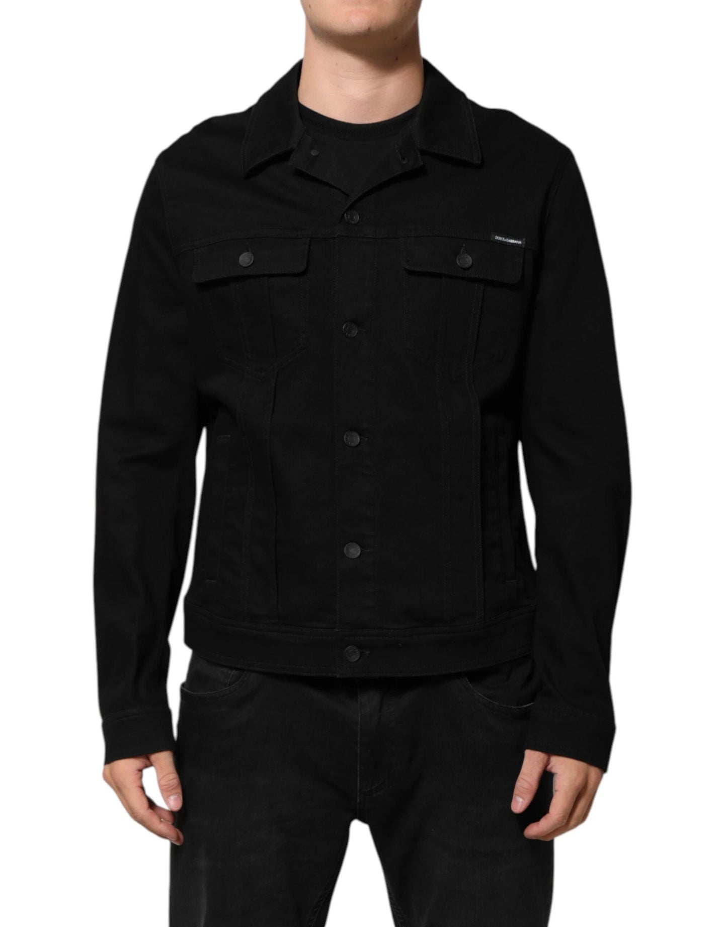 Dolce & Gabbana Black Cotton Denim Stretch Giubbotto Jacket by Dolce & Gabbana
