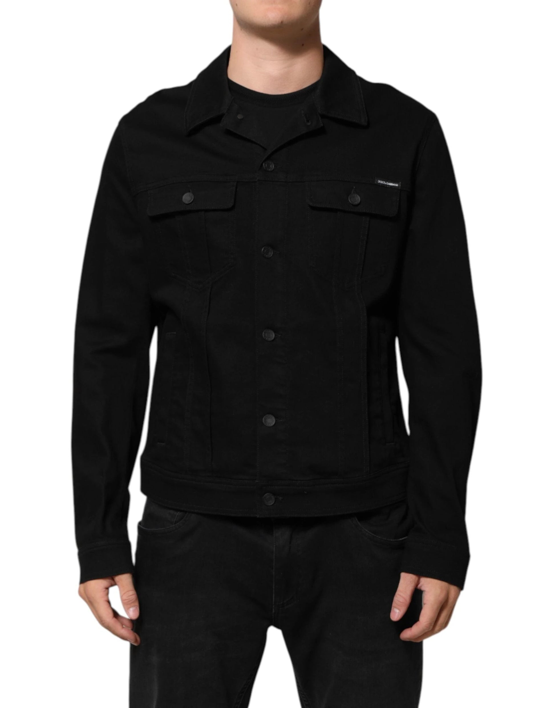 Dolce & Gabbana Black Cotton Denim Stretch Giubbotto Jacket by Dolce & Gabbana