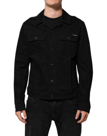 Dolce & Gabbana Black Cotton Denim Stretch Giubbotto Jacket by Dolce & Gabbana