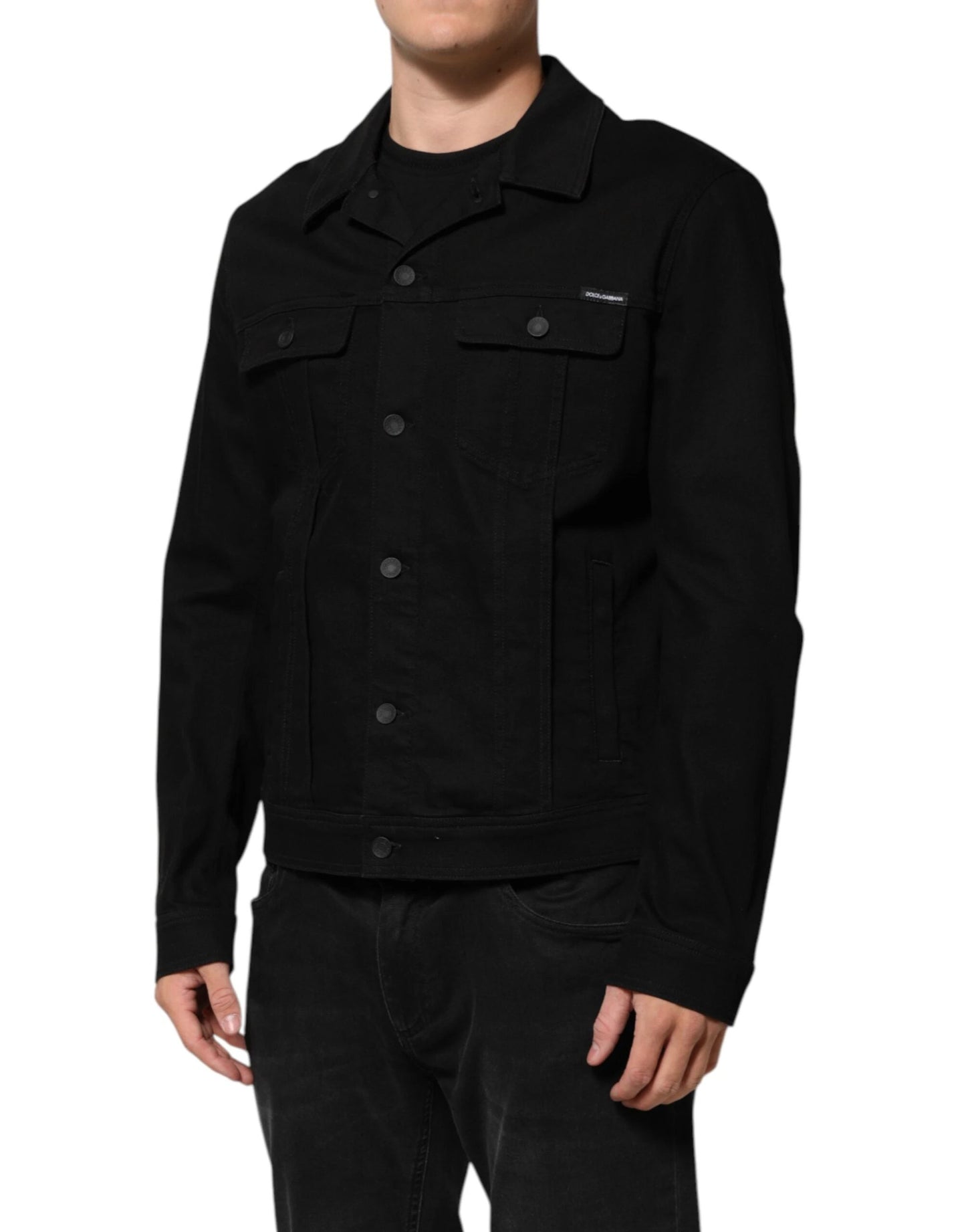 Dolce & Gabbana Black Cotton Denim Stretch Giubbotto Jacket by Dolce & Gabbana