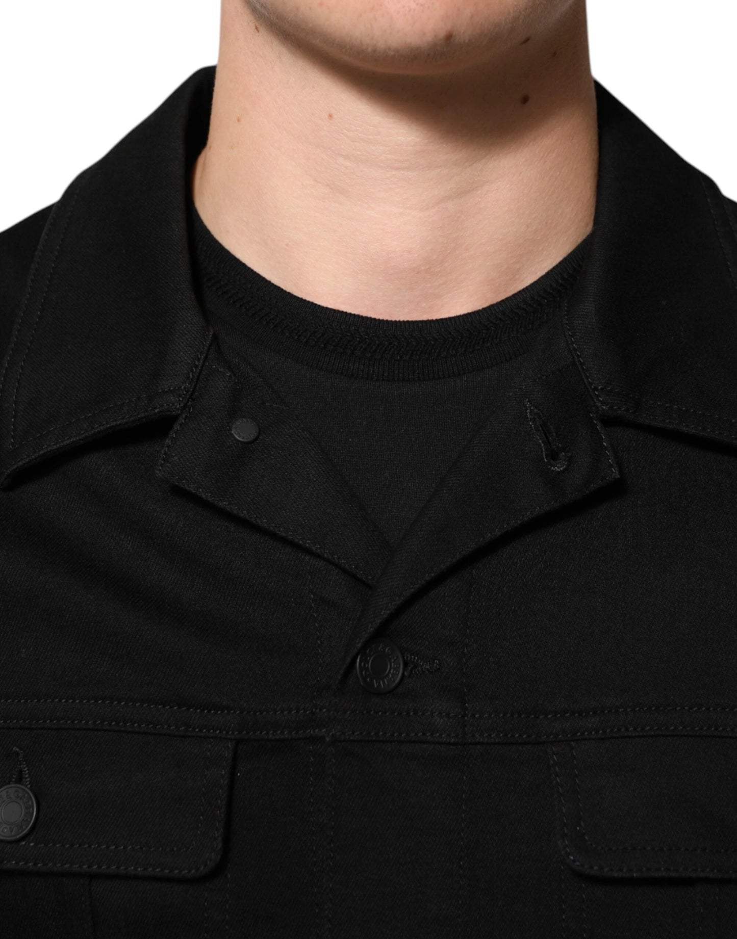 Dolce & Gabbana Black Cotton Denim Stretch Giubbotto Jacket by Dolce & Gabbana