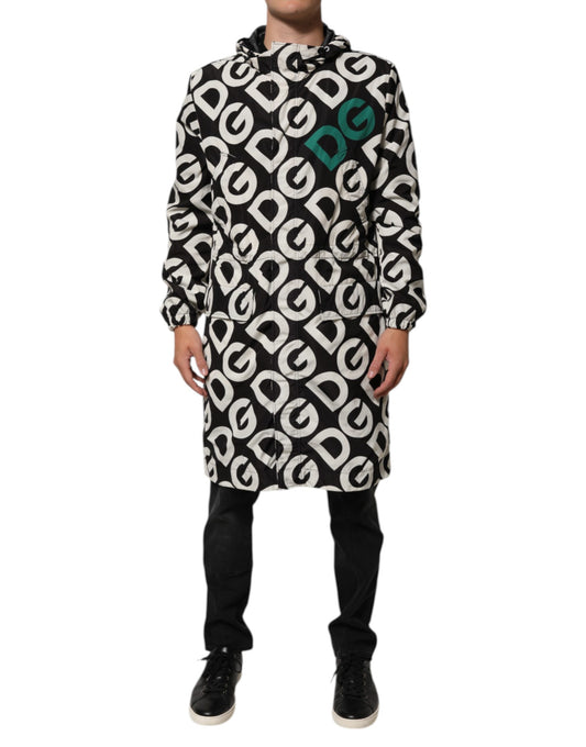 Veste à capuche Dolce & Gabbana homme imprimé logo en polyester noir et blanc – JKT41601