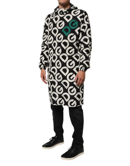 Dolce & Gabbana Black White Logo Print Hooded Coat Men Jacket by Dolce & Gabbana